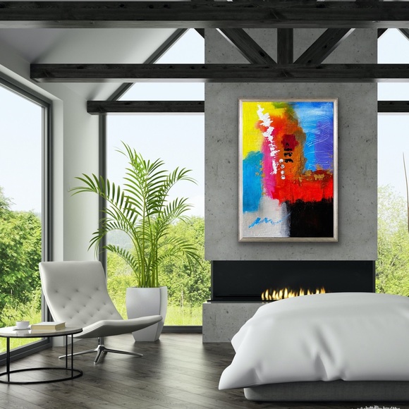 Large Vibrant Abstract Wall Art, 3d Textured Acrylic Bold Modern Art, Maximalist - Picture 4 of 5